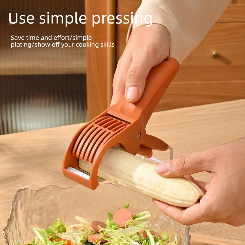 Red Multifunctional Fruit and Vegetable Slicer - Stainless Steel Blades, ABS Handle - One-Press Uniform Slicing for Banana, Cucumber, Ham, Kitchen — image 3