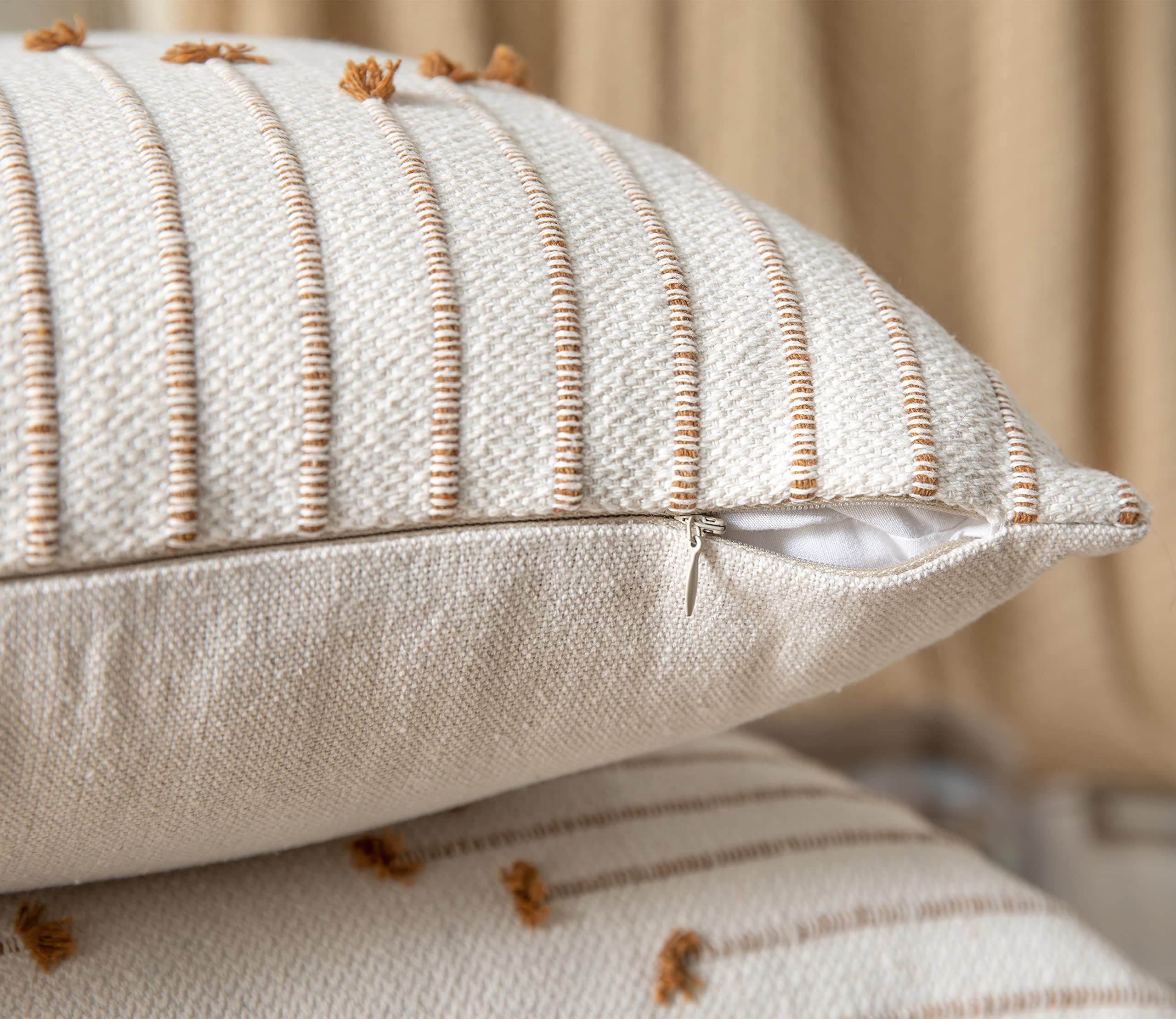 2pcs Throw Pillow Covers 18 × 18 Set of 2 Neutral Decorative Textured Cushion Case Farmhouse Pillowcase Modern,Beige and Khaki — image 5