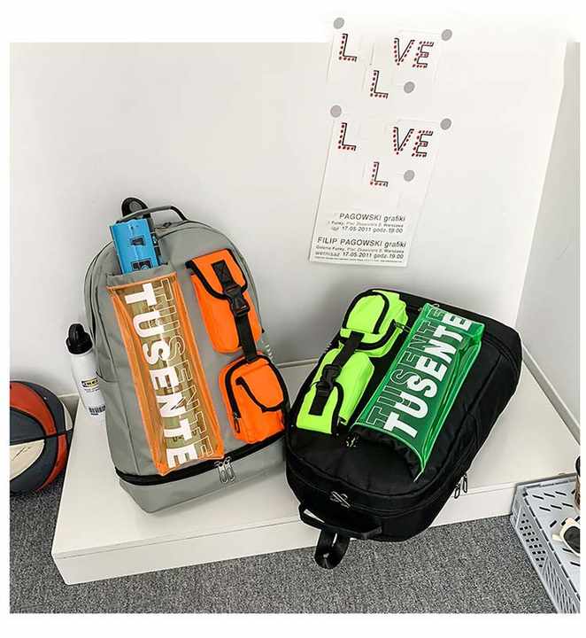 Orange And Black Stylish Sports Backpack with Contrast Pockets - Unisex Gym Bag for Badminton & Tennis — image 3