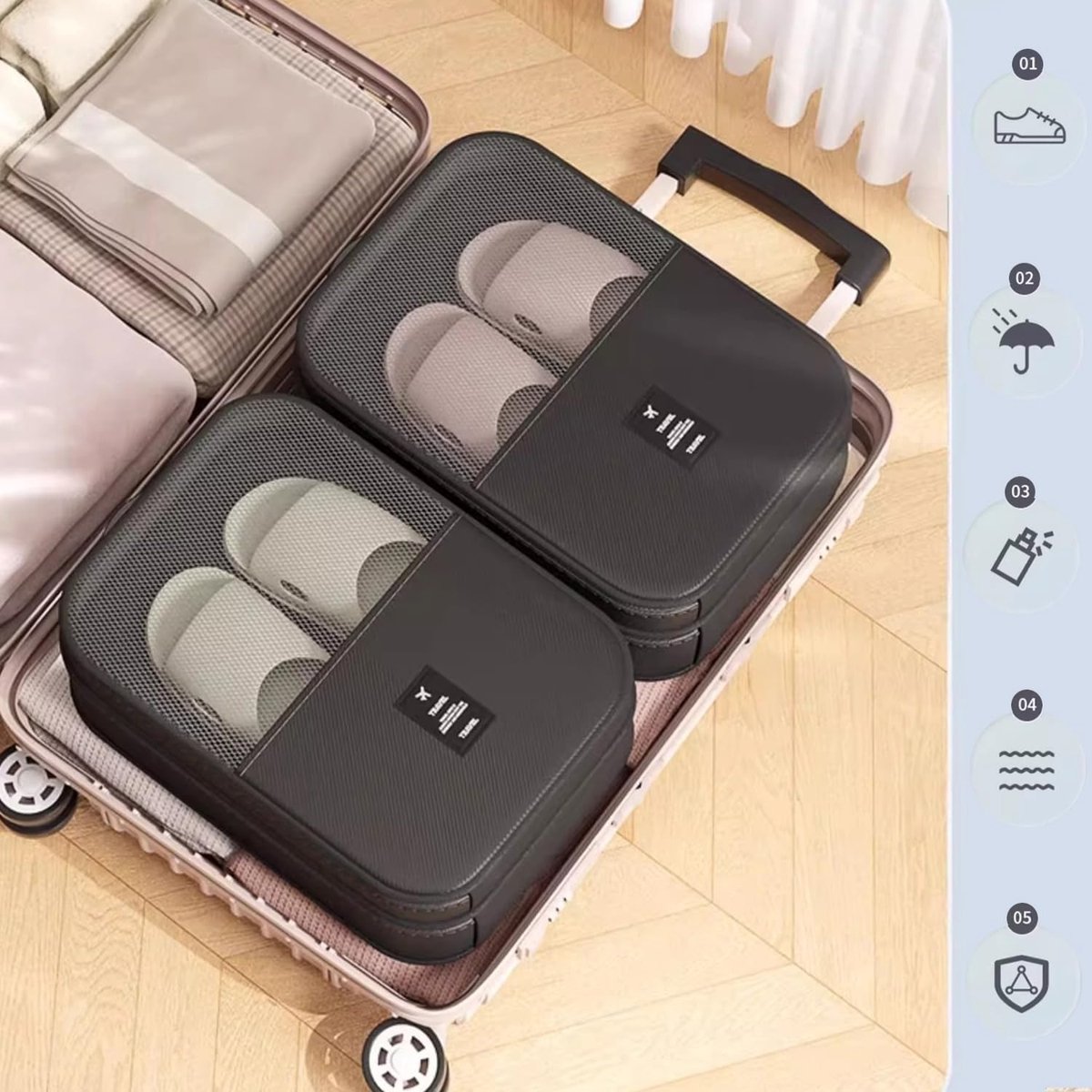 2 shoe storage bags - for travel and daily organization - suitable for 3 pairs of shoes - portable and compact shoe organizer for luggage (black) — image 3