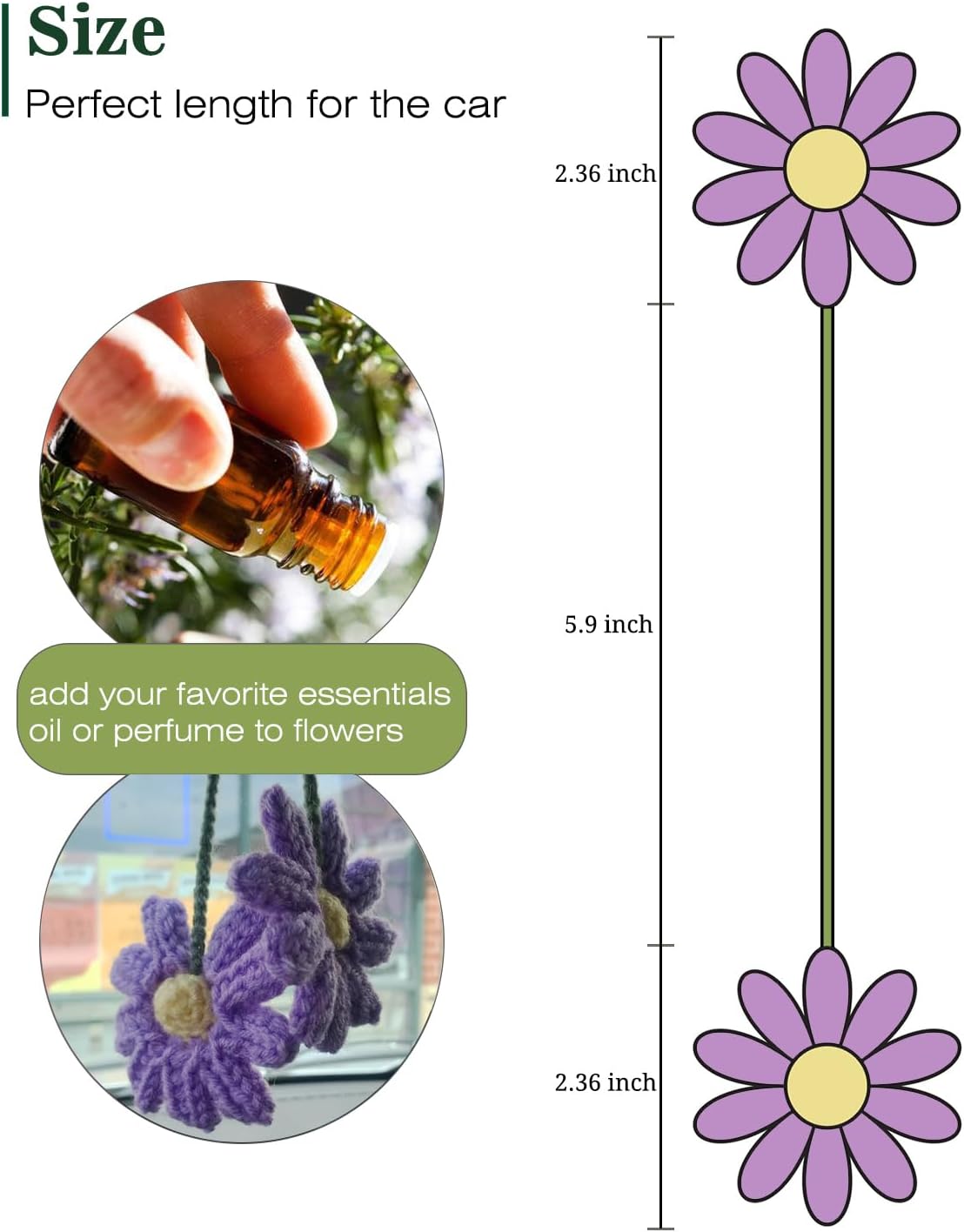 Crochet Daisy Auto Parts Women Cute Rearview Mirror Charm Crafted Daisy Flower Gift Crochet Lovers Car Decoration Car Interior Aesthetics (Purple) — image 3