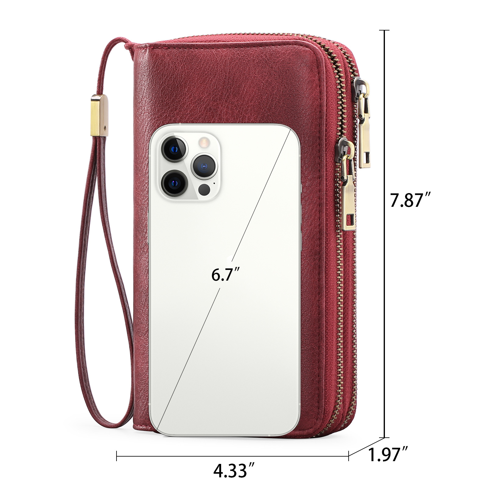 Brown Double Zipper Women's Wallet - Large Capacity Clutch Organizer with Wristlet Strap โ image 3