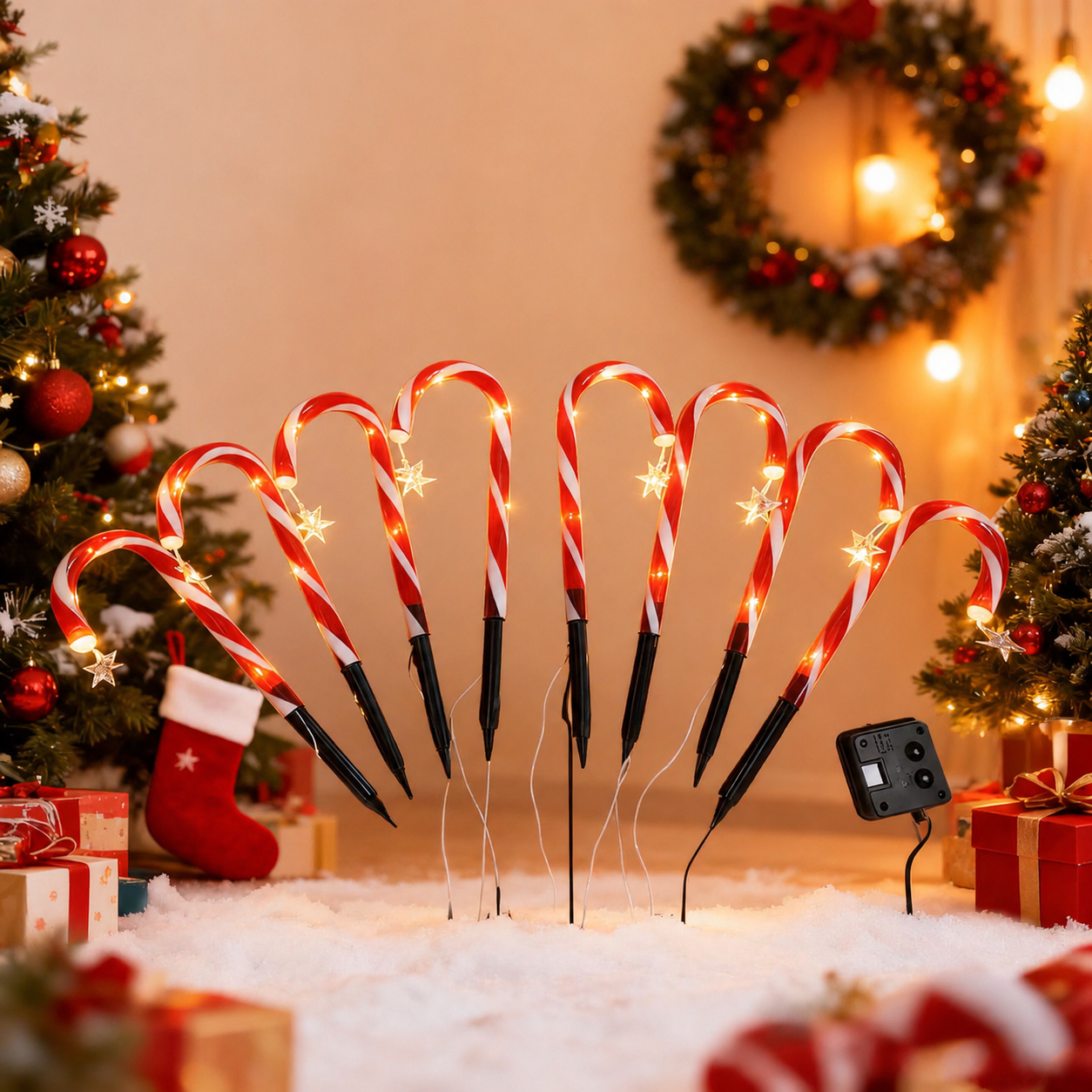 Solar Candy Cane Pathway Lights with Star Accents, 5-Pack Red & White Striped LED Stake Lights, Warm Glow for Christmas Yard, Garden and Holiday Party Display — image 5