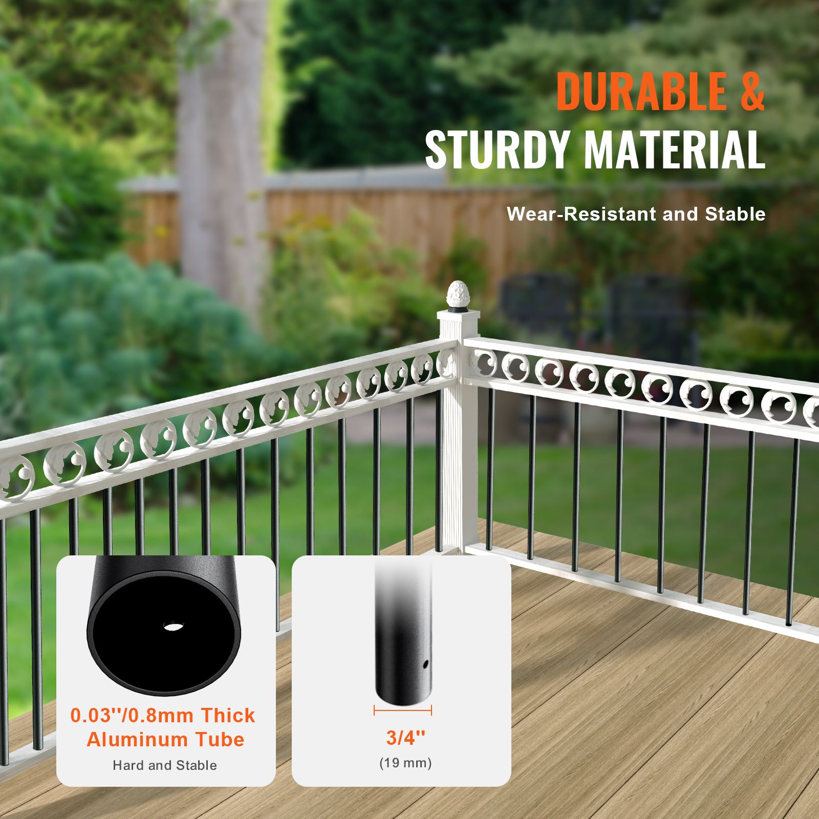 Staircase Metal Balusters, 3/4'' Round x 32'' Long Aluminum Decorative Banister Spindles, 101 Pack Deck Baluster with Screws, Classic Hollow Deck Railing Satin — image 2