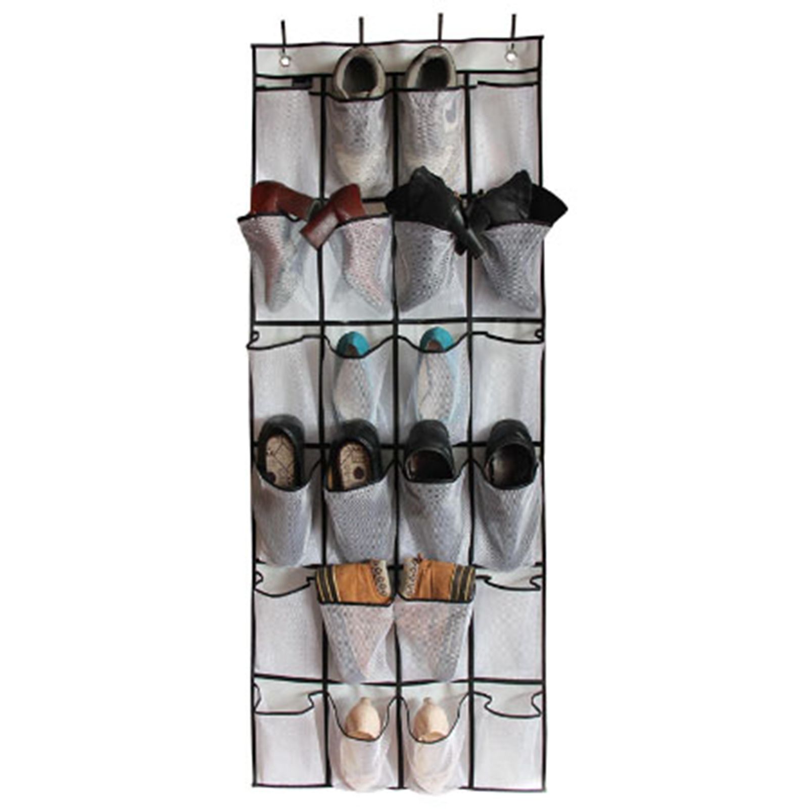 Over The Door Shoe Organizer Hanging Storage Bag Shoe Storage Door Hanger with 24 Mesh Pockets — image 6