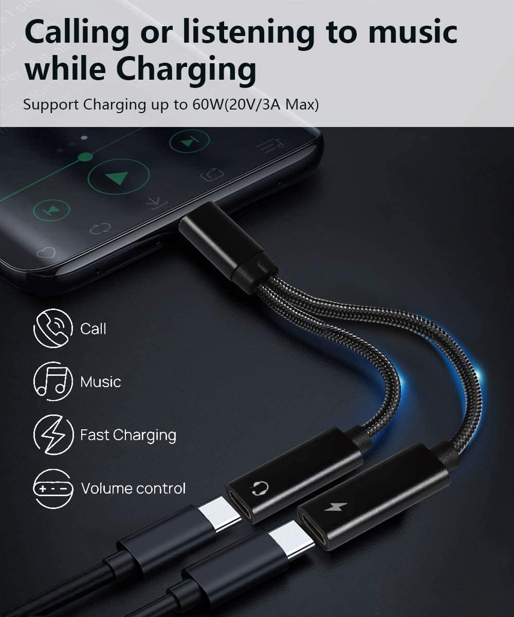 USB C Splitter, Dual USB C Headphones and Charger Adapter with PD 60W Fast Charging for iPhone 16/16Pro/16Pro Max, Pixel 8 7 6XL, Samsung Galaxy S25 — image 2