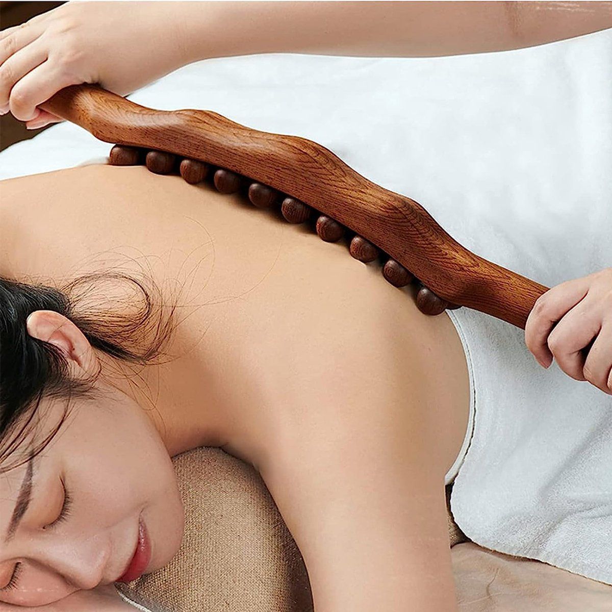 Massage Ball, Gua Sha Wooden Tool, 31-Bead Back Massager Roller, Body Sculpting Lymphatic Drainage Massager, 59cm, Brown โ image 5