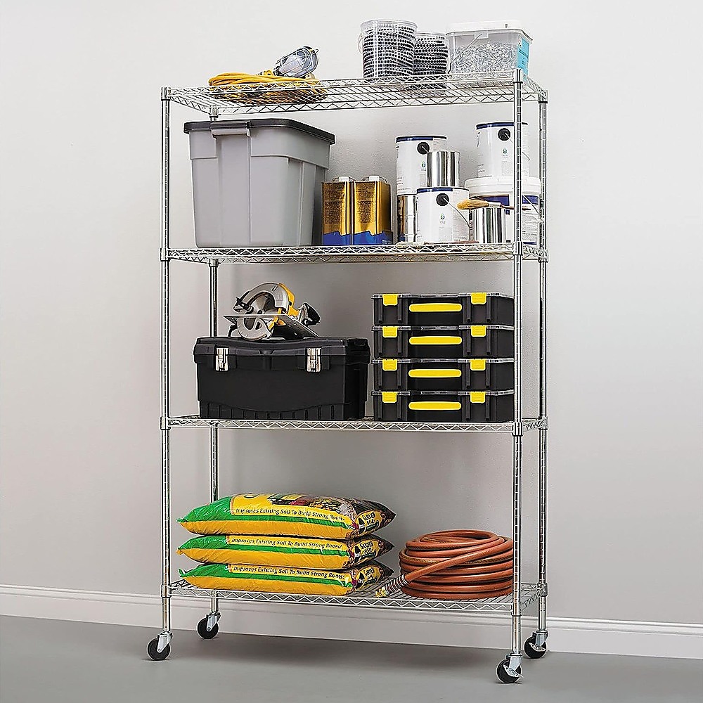 Modular Wire Storage 120x45cm Steel Shelving Chrome With Wheels For Garage Kitchen Or Retail Storage โ image 2