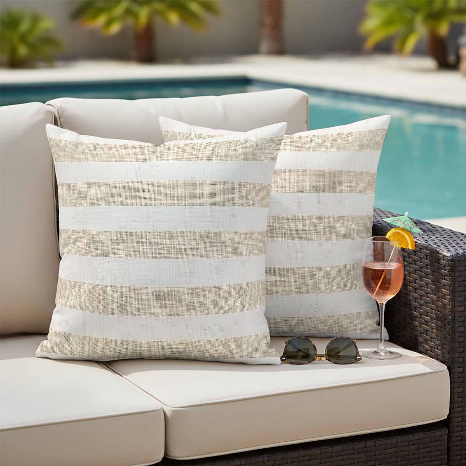 Vintage Linen Outdoor Pillow Covers 24"x24" Set of 2, Striped Theme Farmhouse Waterproof Throw Pillow Covers for Patio Furniture, Beige โ image 5