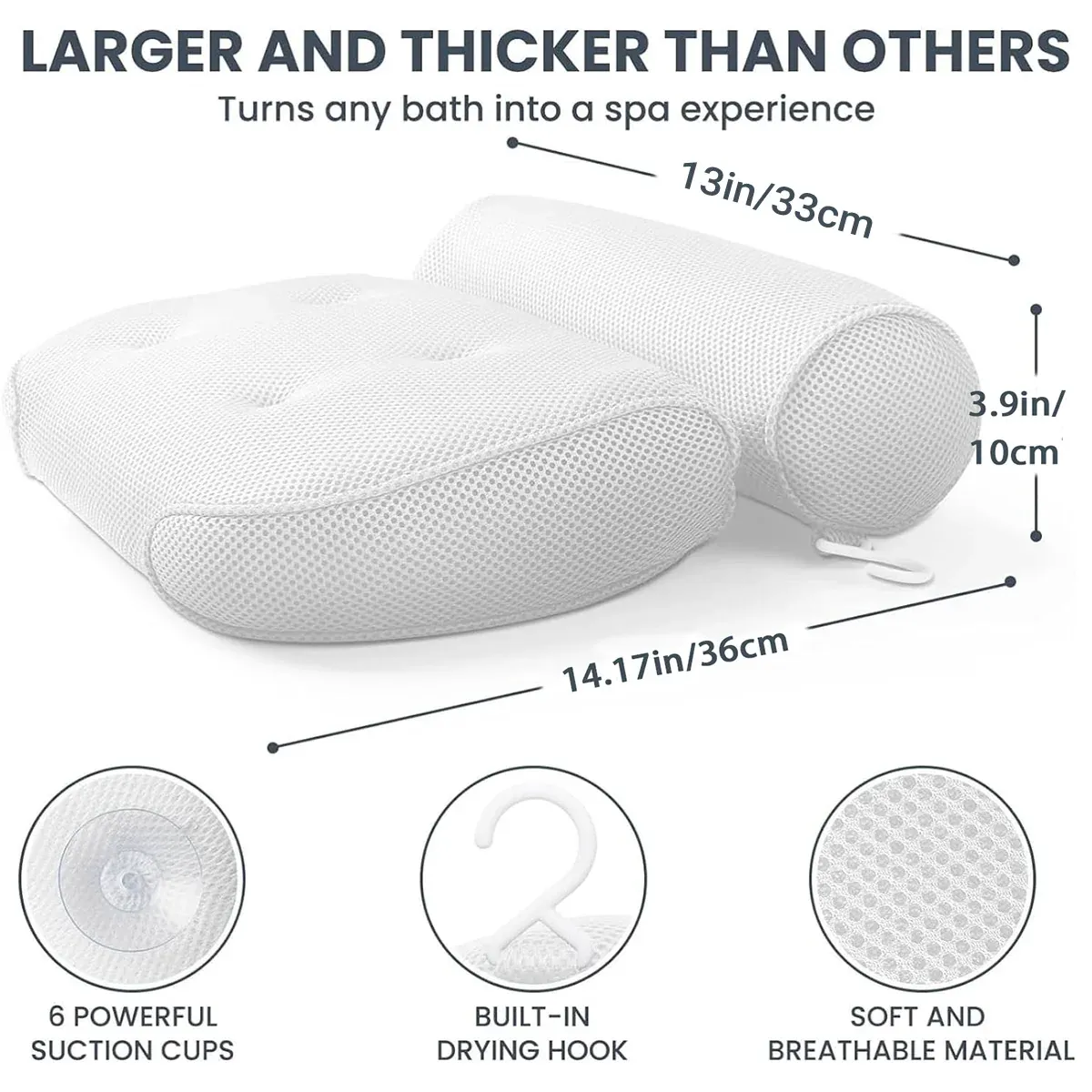 Bathtub Pillow Non-Slip for Bath Spa Shower Comfortable Water Resistant — image 4