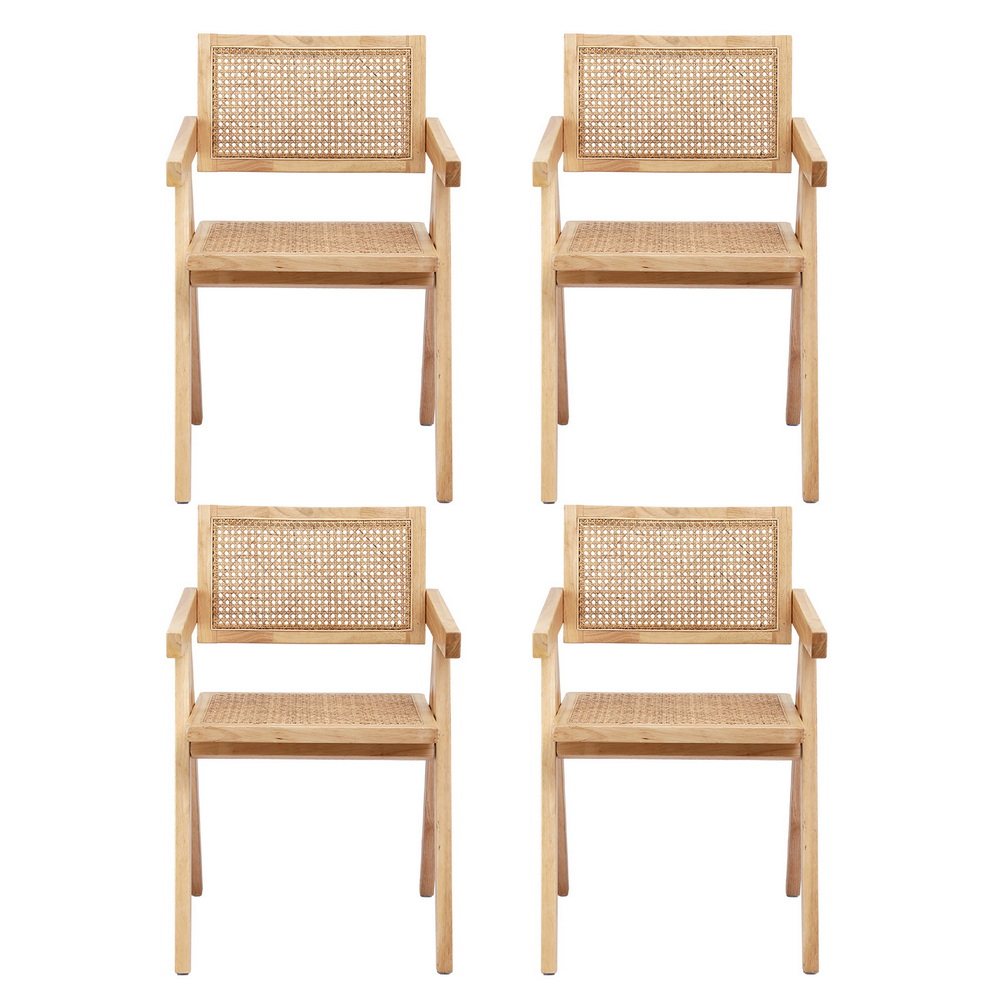 Artiss 4x Dining Chairs Wooden Rattan Seat Rubber Wood Frame — image 3