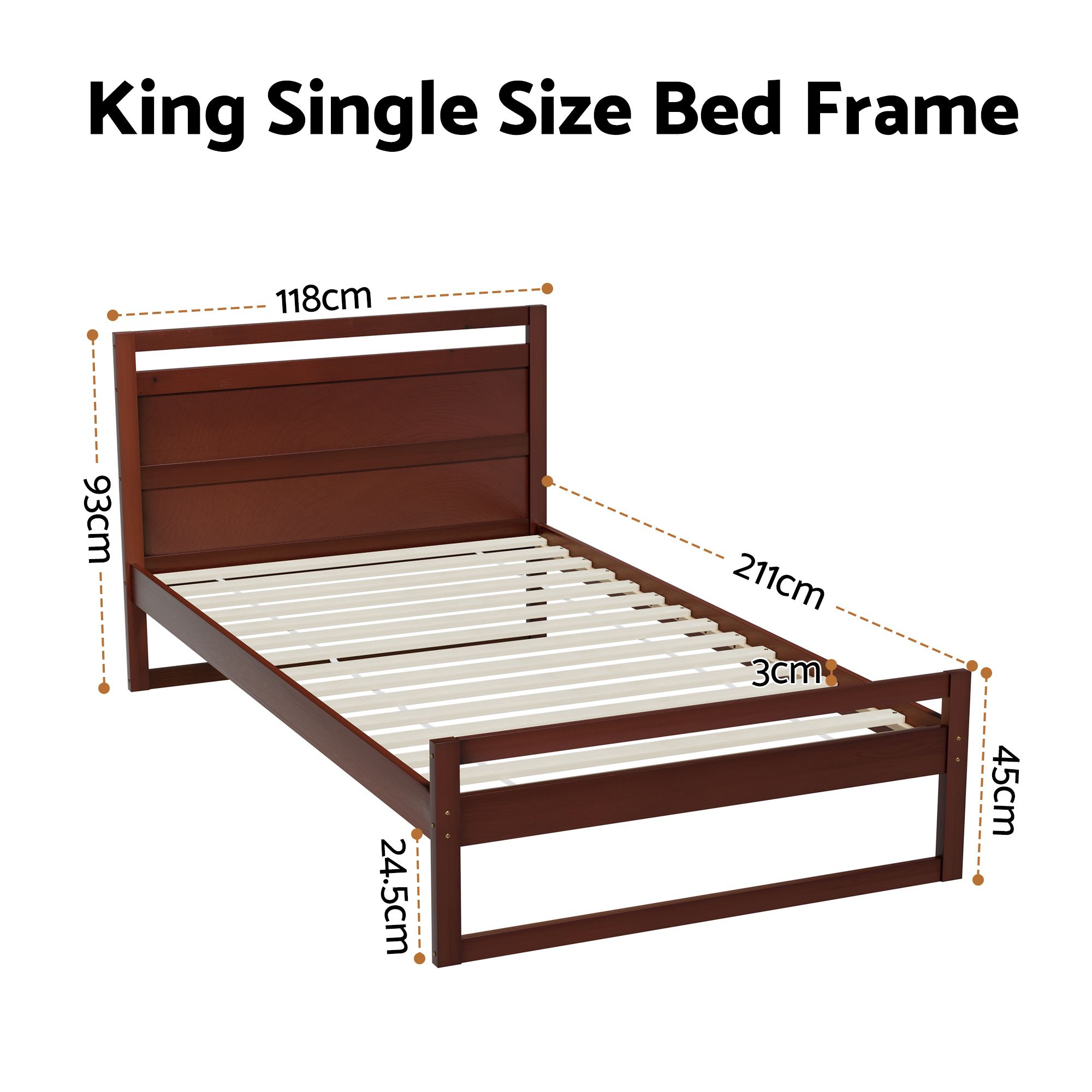 Artiss Bed Frame King Single Size Wooden Walnut WITTON โ image 2