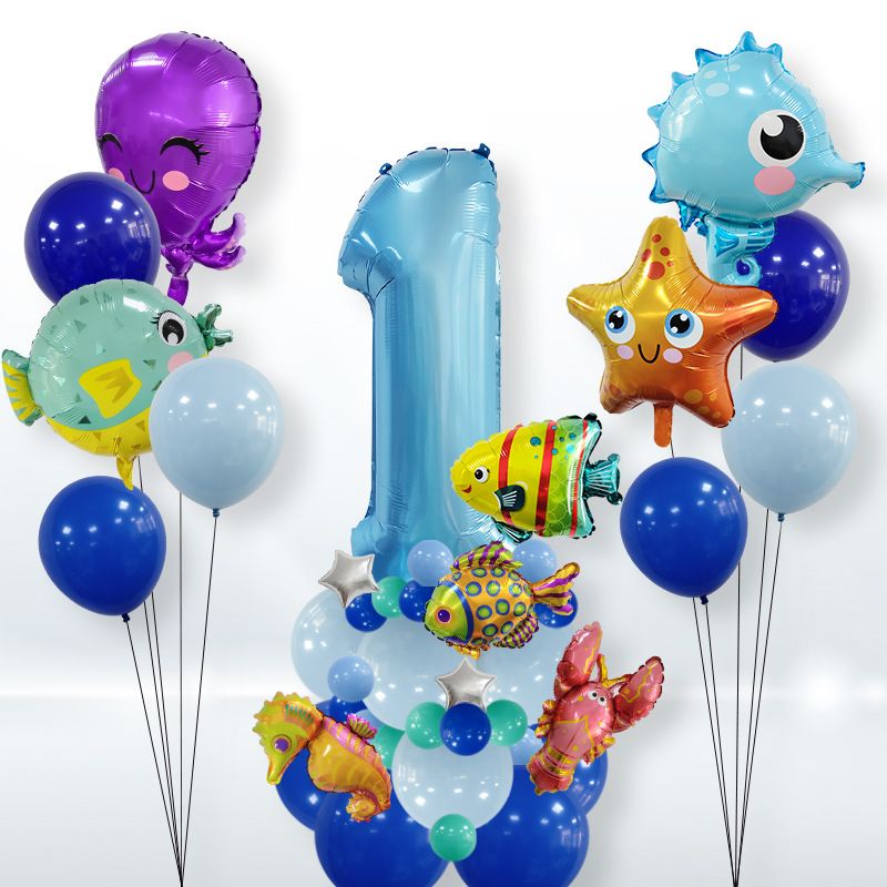 Ocean Animal Birthday Party Decoration, Ocean Animal Balloon Set No.1 Octopus Pufferfish Starfish Blue Ocean Balloon — image 2