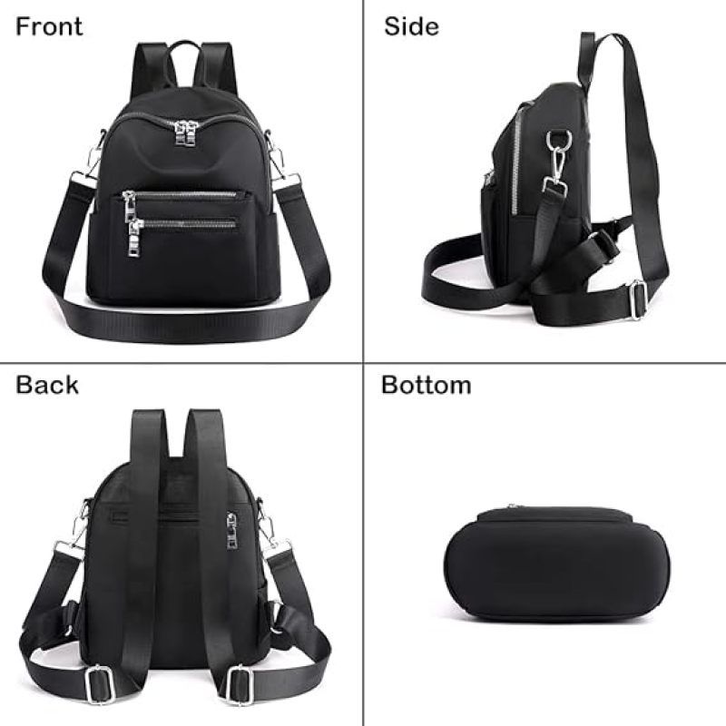 Women's Mini Backpack Purse Fashion Lightweight Rucksack Small Shoulder Bag Nylon cloth bag(black) — image 4