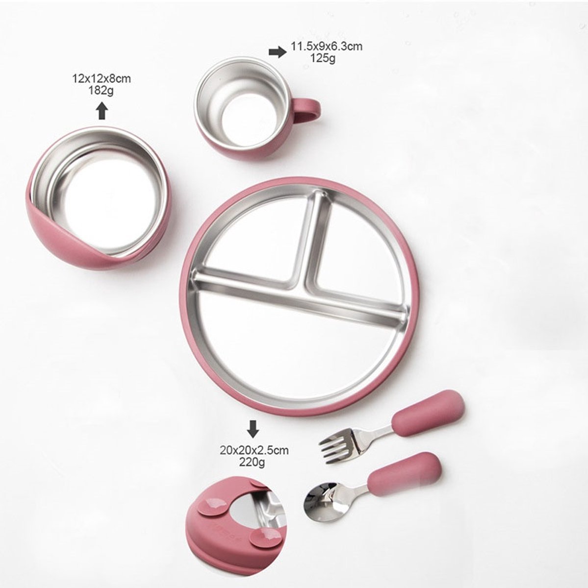 5-Piece Set - Children's Plate - Baby Plate in Stainless Steel - BPA-Free - Non-Slip - Unbreakable - Removable - Suitable for Children 1-3 Years Old - Includes โ image 2