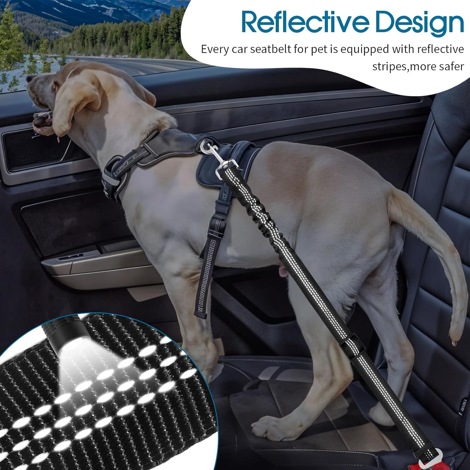 Dog Seat Belt for Car, Adjustable Dog Seatbelts for Vehicle, Nylon Pet Safety Seat Belts for Travel — image 3