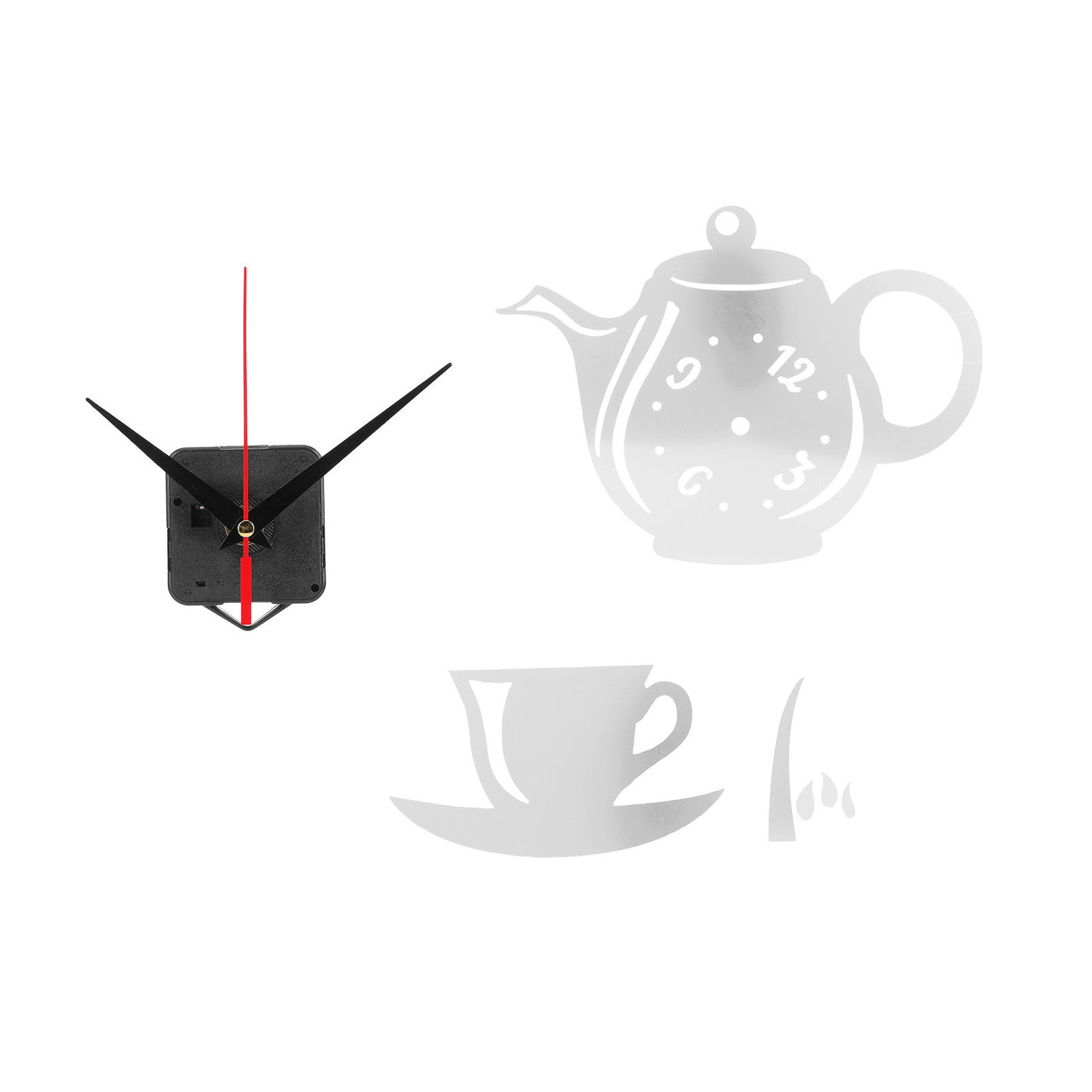 DIY Wall Clock Mirror Surface Sticker TeapotShaped Decals for Living Room Bedroom(Silver ) — image 2