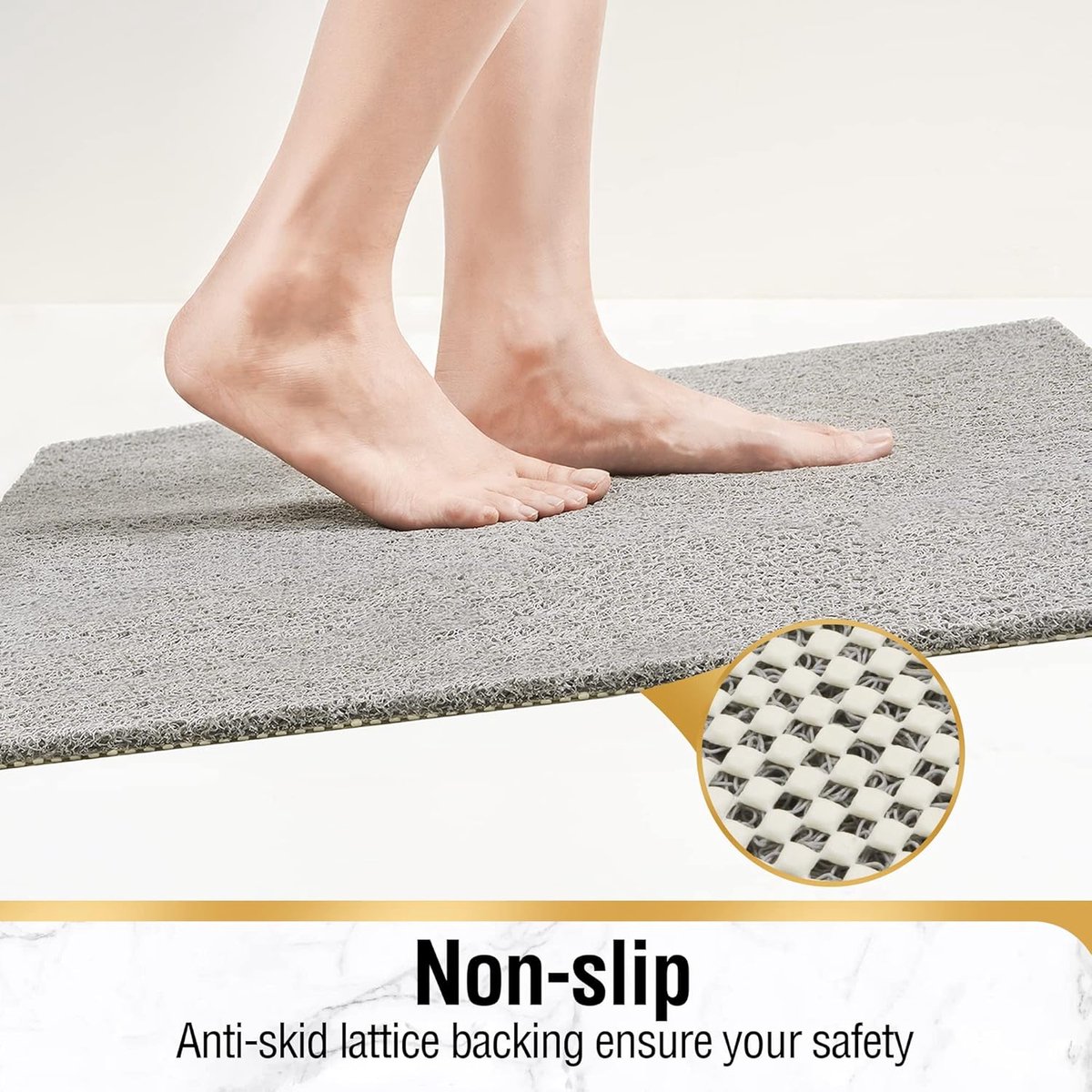 Non-slip shower mat - Non-slip bath mat - with drain - Non-slip water-permeable mat - Soft PVC loofah bath mat - Quick-drying - Grey - 40 × 60 cm — image 2