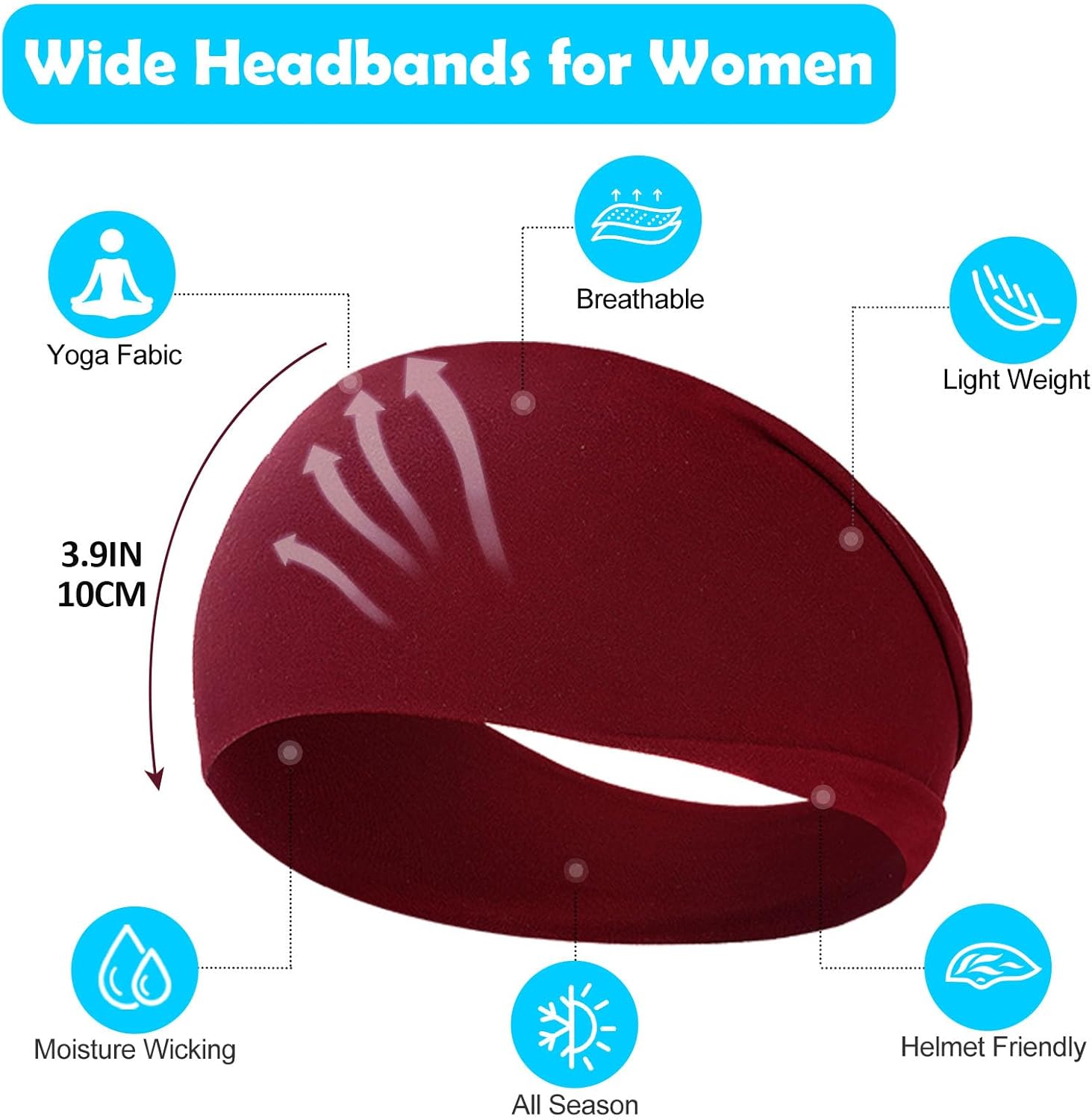 10 Pack Wide Headbands for Women, Workout Yoga Running Sports Headband Elastic Hair Bands, Boho Non Slip Sweat Head Bands Thick Head Wrap (Solid Headbands) — image 4