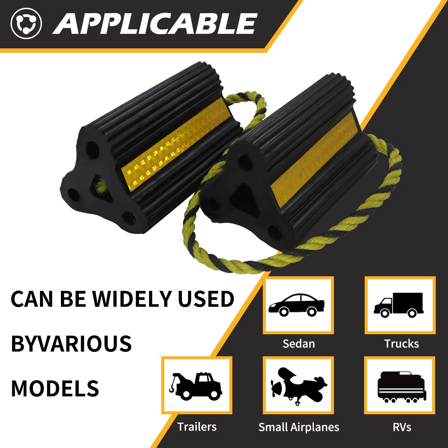 Wheel Chocks for RV Trailer Camper Truck Car, [2pair/4pack with Rope] Versatile Rubber Chocks Block Stopper for Tire with Reflective Strips, Utility Boat — image 4