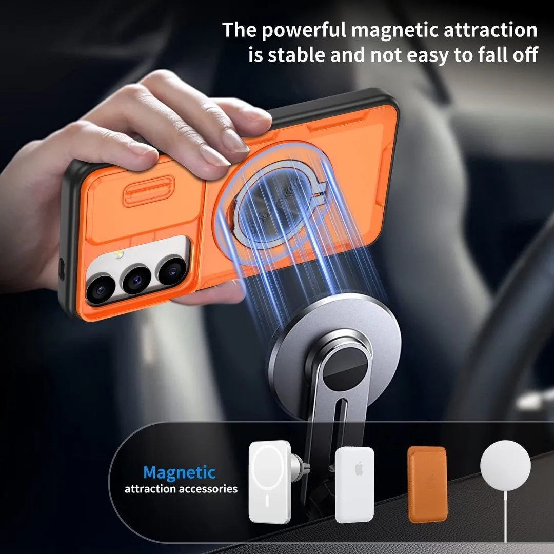 2-in-1 Magnetic Sliding Lens Case, Orange for Samsung S25 โ image 4