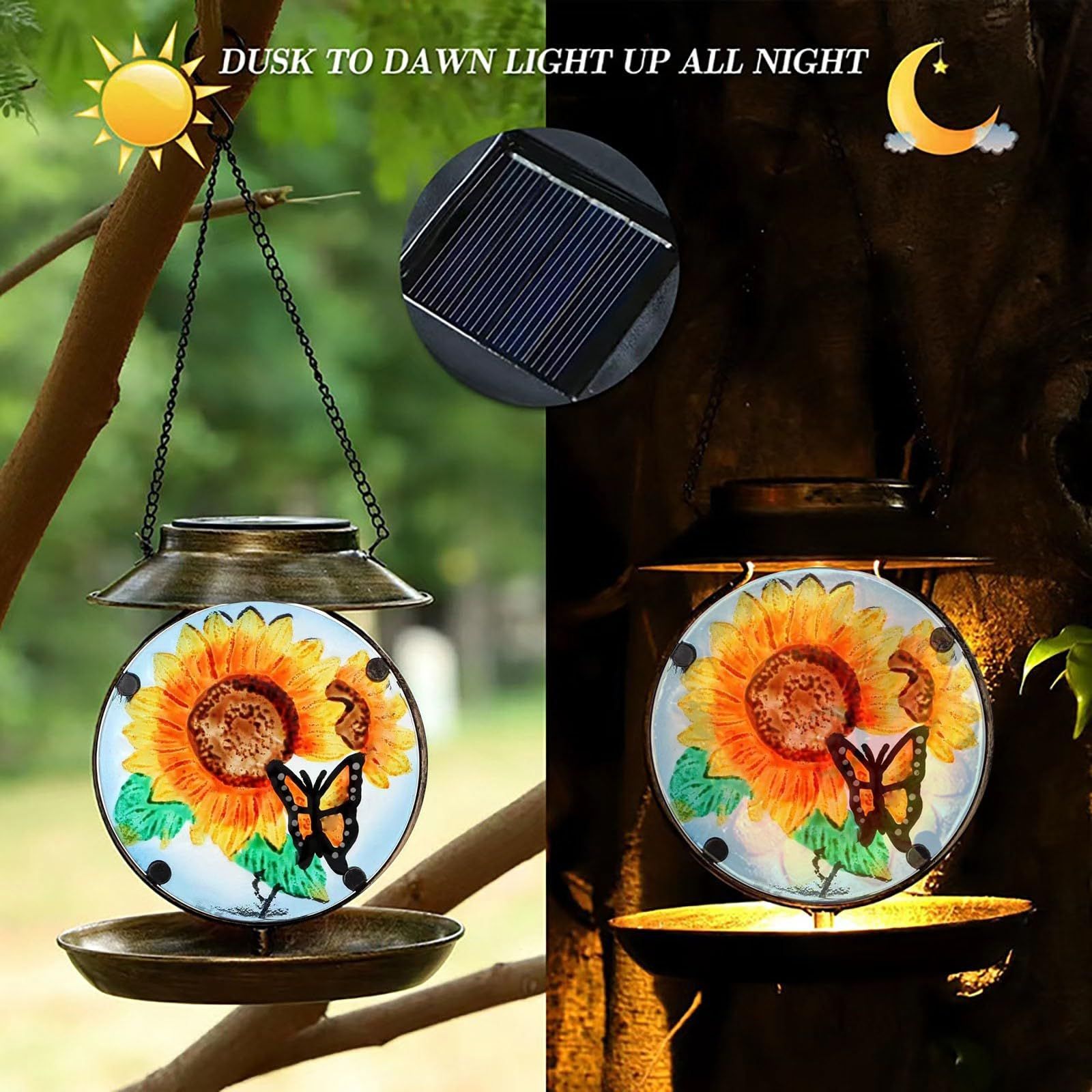 2 in 1 Bird Feeder Outdoors - Smart Bird Feeder with Solar Street Lamp, Waterproofing Garden Birdhouse (Sunflower) — image 3