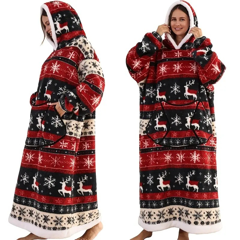 Skull Design Oversized Hooded Blanket for Adults - Ultra Soft & Warm Wearable Fleece Throw with Giant Pocket, Perfect for Winter, Christmas & Valentine's Day — image 5