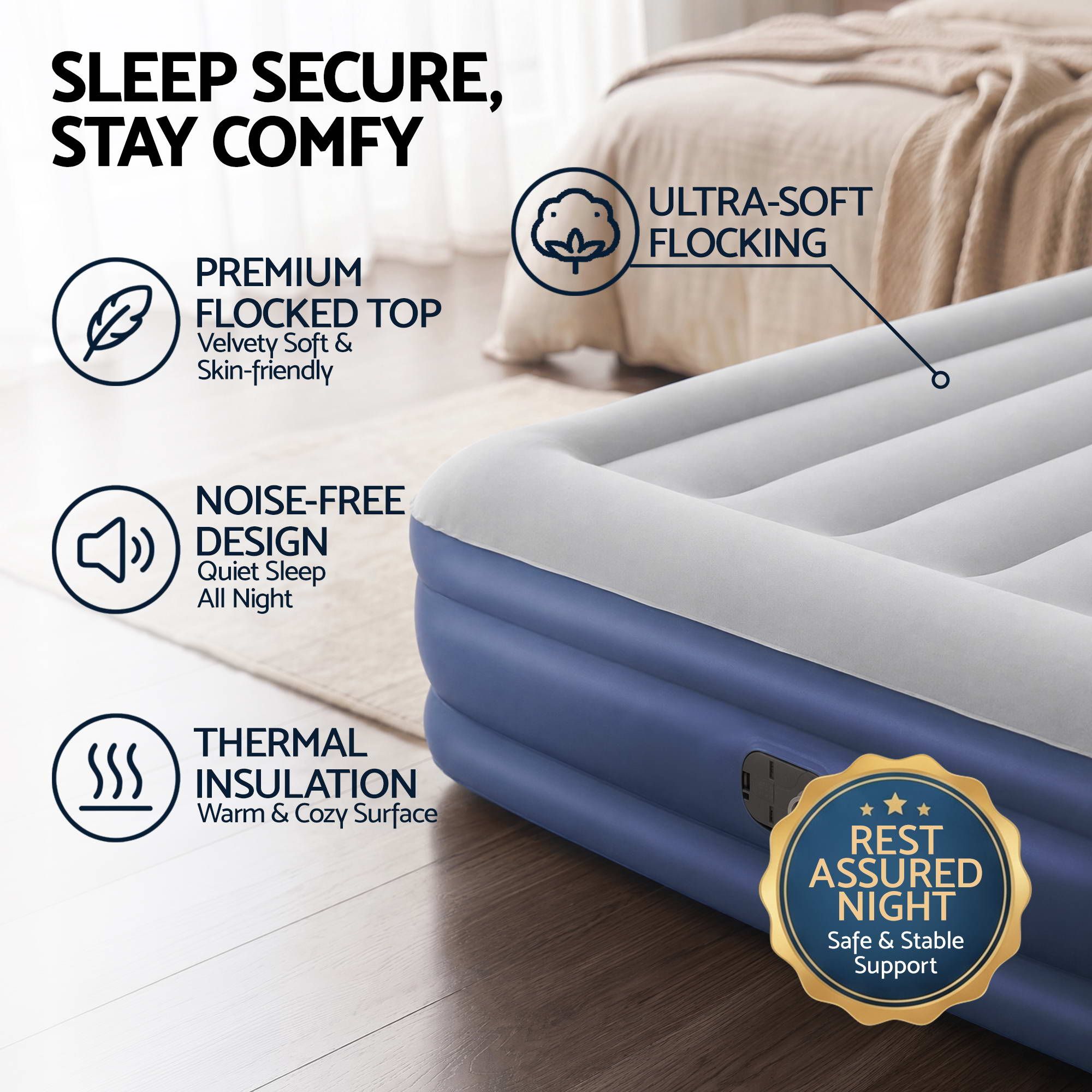 Bestway Queen Air Mattress with Built-in Pump Tritech Inflatable Bed 46cm — image 6