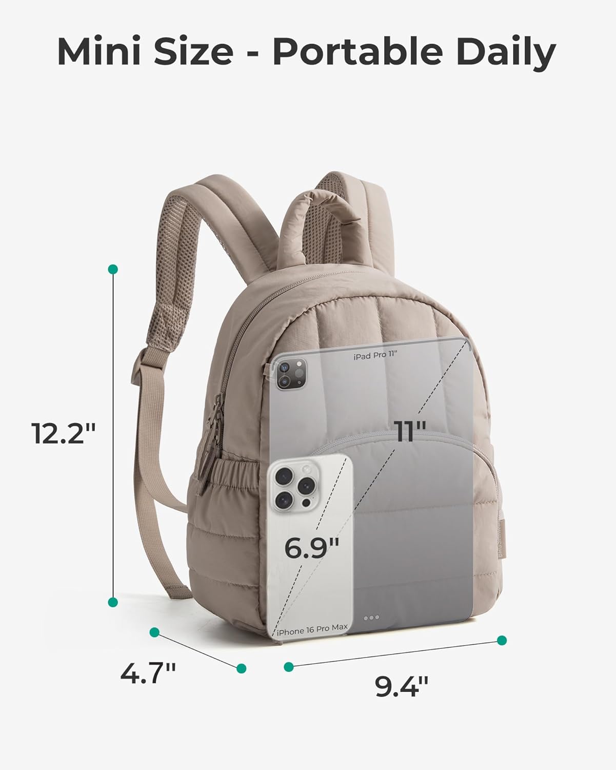 Mini Backpack for Women, Lightweight Puffer Small Backpack Purse, Quilted Casual Travel Daypack, Cute Water-Resistant Bookbag for Daily, Brown — image 4