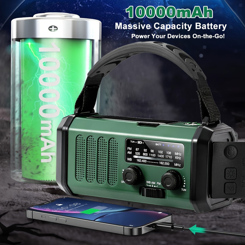10000mAh Solar-Powered Emergency Radio with Flashlight — image 2