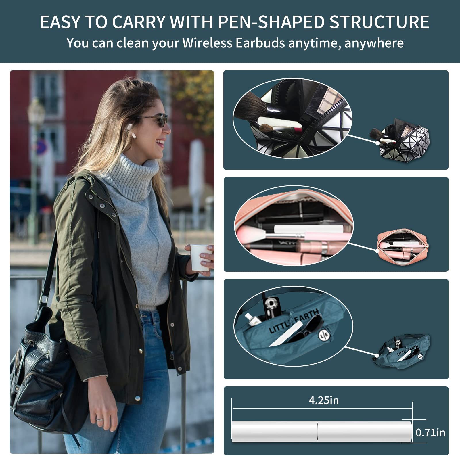 3-in-1 Multifunctional Earbud Cleaning kit with Sponge, Soft Brush, Metal Tip, Portable Reusable Bluetooth Earbuds Cleaning Pen — image 4