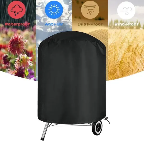 1 Piece 210D Oxford Charcoal Grill Cover, Waterproof Windproof Outdoor BBQ Protector with Drawstring, Black, 61 × 72 cm — image 4