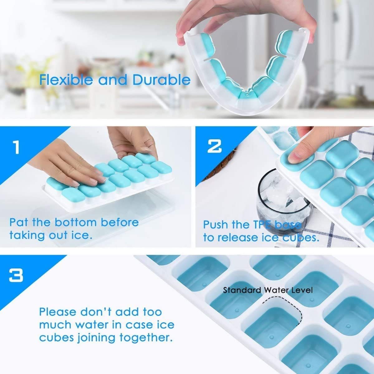 Silicone Easy-Release and Flexible 14-Ice Trays with Spill-Resistant Removable Lid, BPA Free, Durable and Dishwasher Safe, 2 Pack — image 5