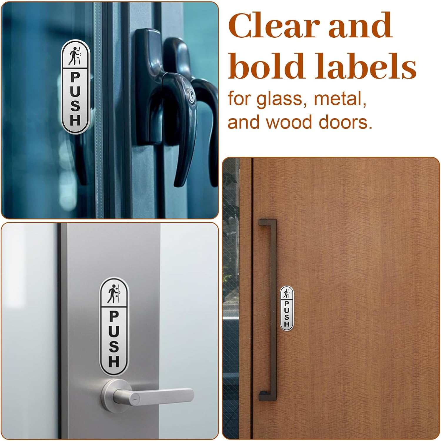 6PCS Push Pull Door Stickers - Shimmeroo Durable Waterproof Strong Adhesive Pull Push Door Sign Stickers for Home Office Business Doors Gloss Wipeable — image 3