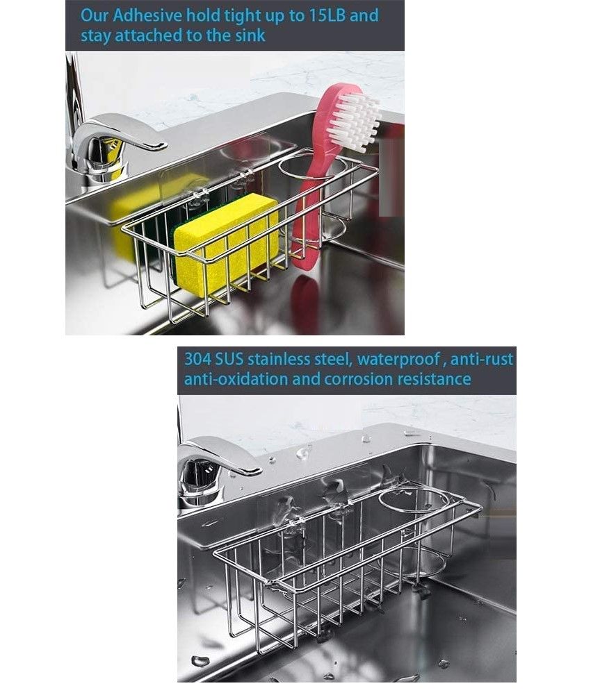 3-in-1 Adhesive Stainless Steel Sink Caddy Organizer Storage for Kitchen Rustproof โ image 6