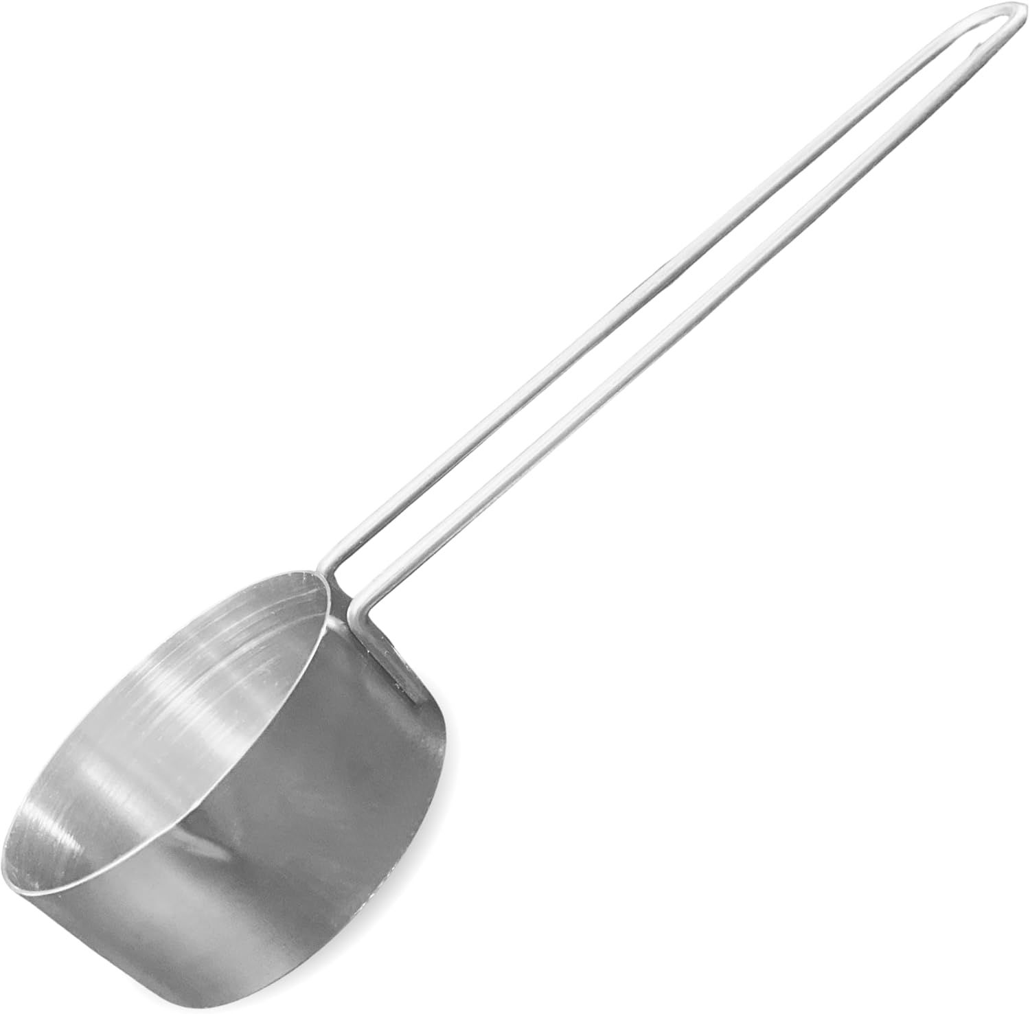 1/3 Cup Stainless Steel Measuring Cup, Long 6" Wire Loop Handle and Pour Spout | Sturdy Metal 80 ml | 80 cc | 3 oz | Single Cup or Wet and Dry Ingredients