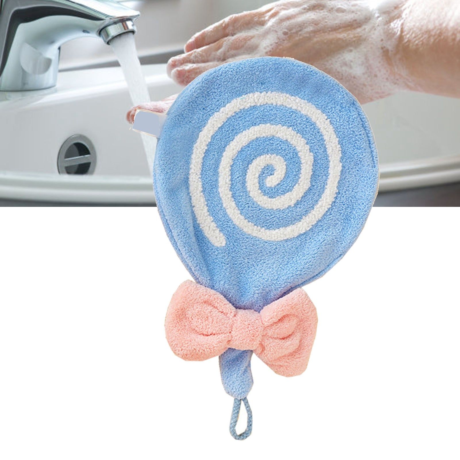Cute Kids Hand Towel Thickened Soft Coral Velvet Absorbent Hand Towel with Hanging Loop for Bathroom Kitchen Blue โ image 6