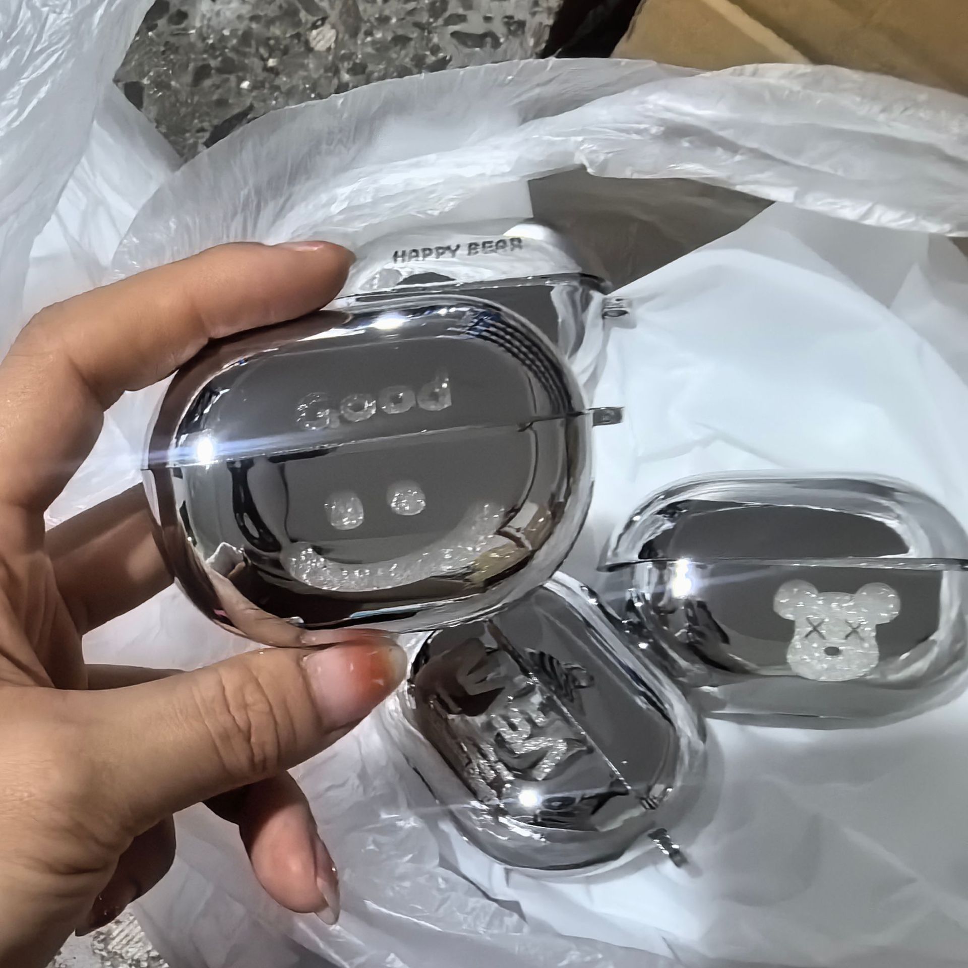SmileyFace AirPods 1 2 Bluetooth Earbud Case with matching ring
