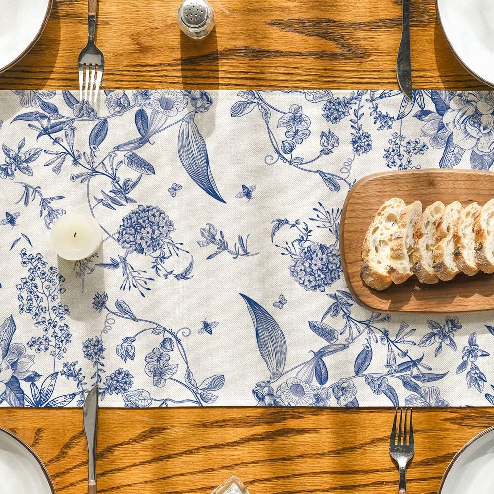 Monochrome Sketch Birds and Flowers Spring Table Runner, Seasonal Summer Fall Kitchen Dining Table Decoration for Home Party Decor 13x72 Inch โ image 3