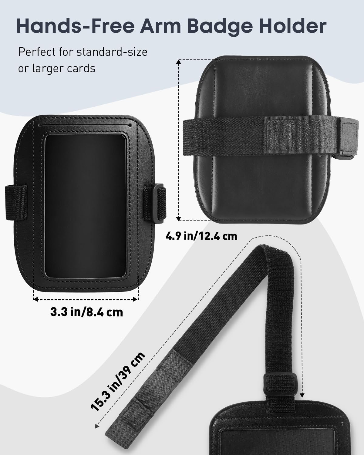 2 Pack Arm Badge Holder for Men, Leather ID Badge Holder, ID Holder, Armband Badge Holder with Adjustable Elastic Arm Band, Ski Pass Holder for Work, Gym — image 2