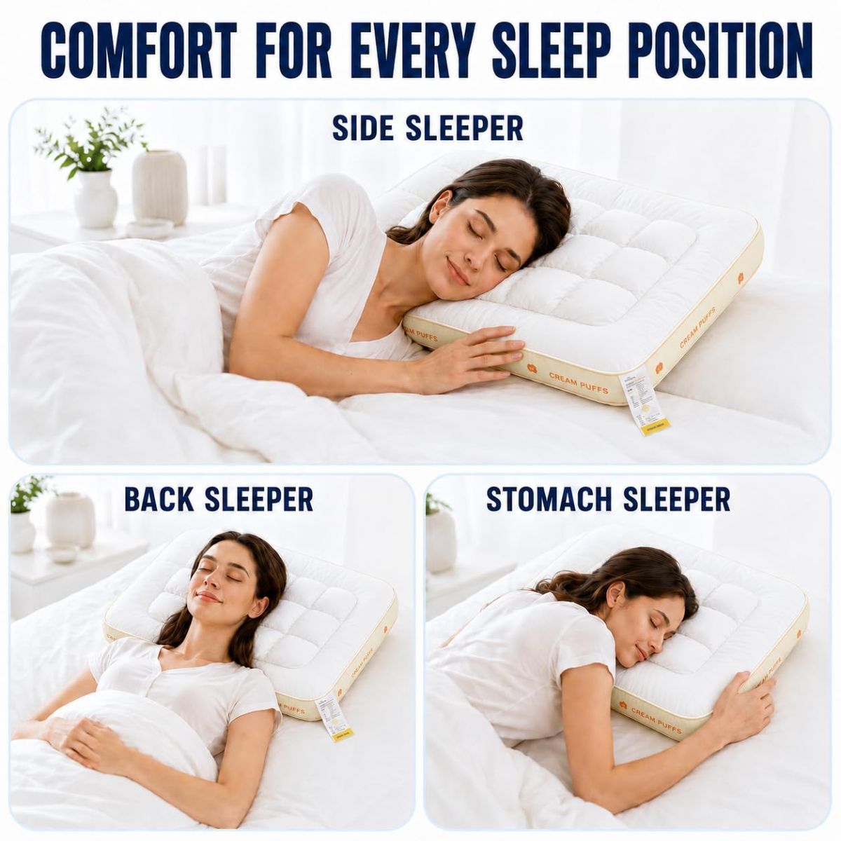 Cooling Marshmallow Puff Pillow, Quilted Cool-Touch Bed Pillow for Adults, Cloud-Like Fluffy Sleep Pillow with Neck Support for Side Back Sleepers - White โ image 5