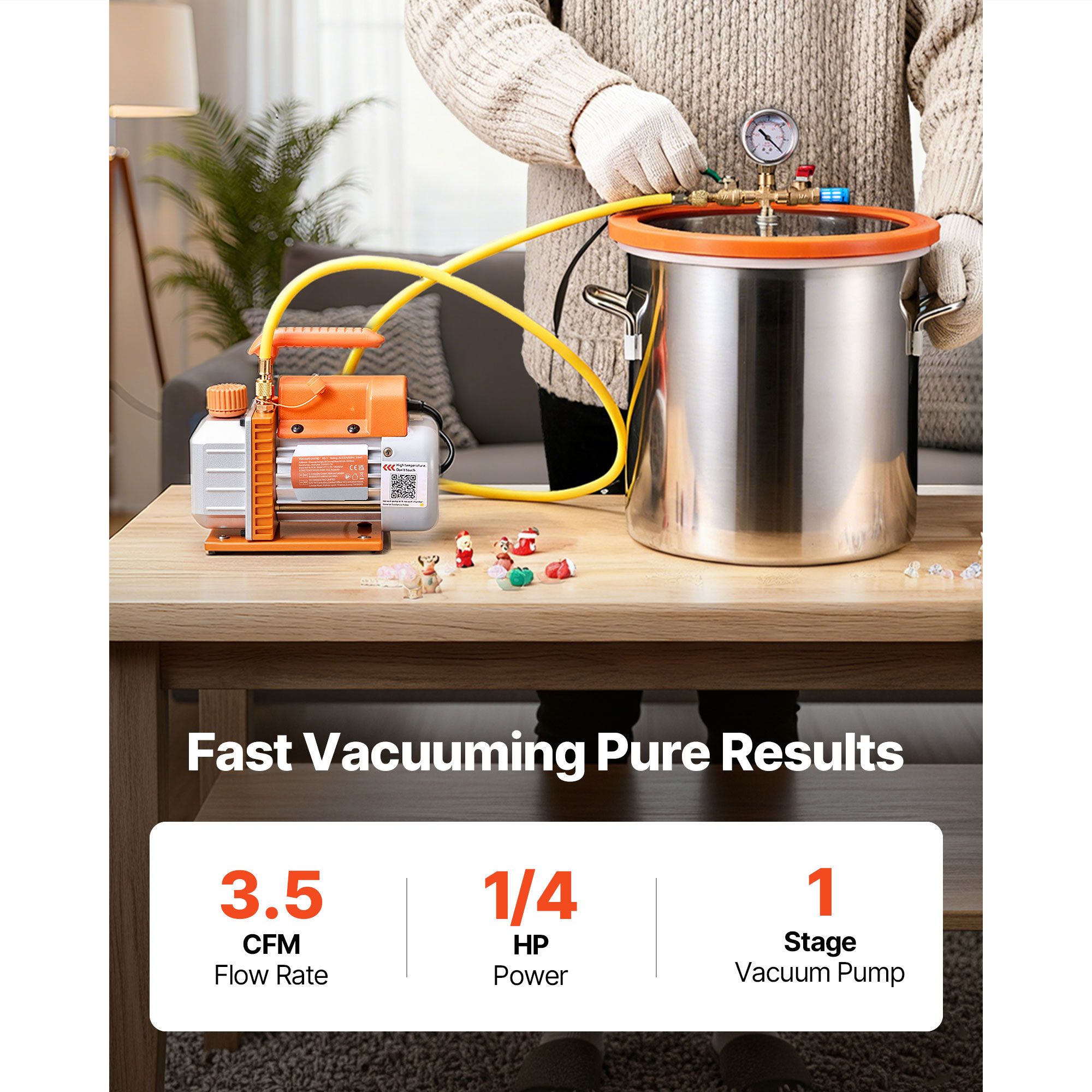 18.93 L Vacuum Chamber with Pump, 3.5 CFM 99 L/min, Single Stage Vacuum Pump, Stainless Steel Degassing Chamber Kit, Tempered Glass Lid, 1.5 m Hose, for — image 2