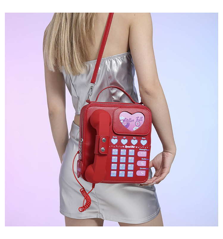Red Sweet Girl Creative Crossbody Bag with Telephone Design, PU Material, Lightweight and Unique โ image 6