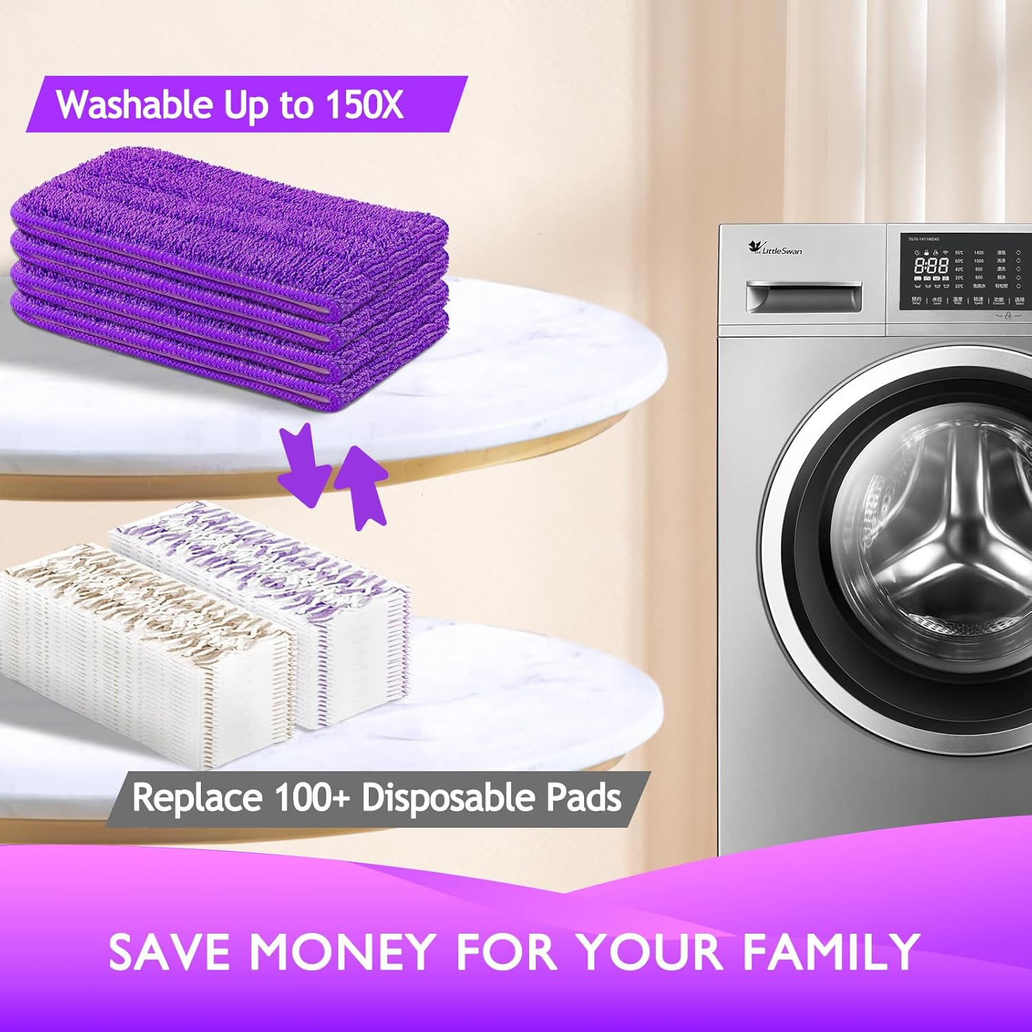 Reusable Power Mop Refills Pads Compatible with Swiffer PowerMop Mop 4 Pack & 2 Pack Dry & Wet XL Pads — image 4