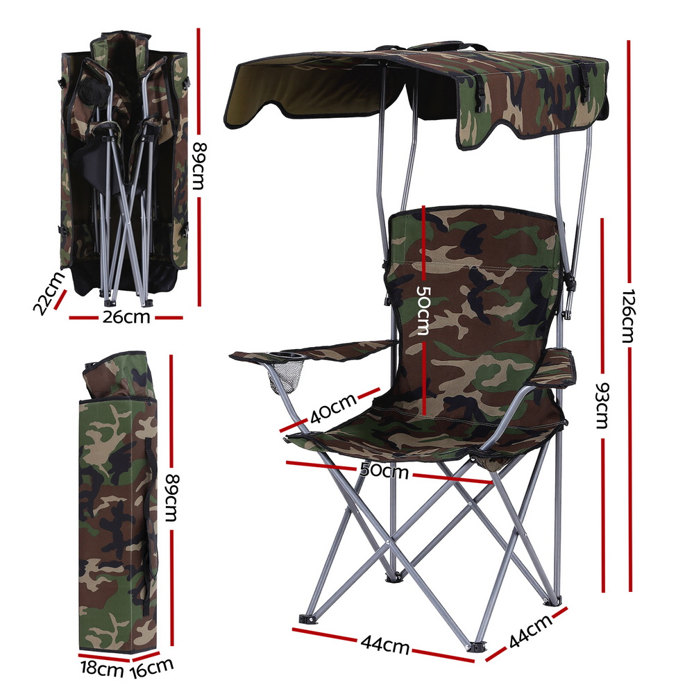 Weisshorn Camping Chair With Canopy Folding Outdoor Portable Seat Lightweight Beach Picnic Fishing Capacity 120KG Army Green — image 3