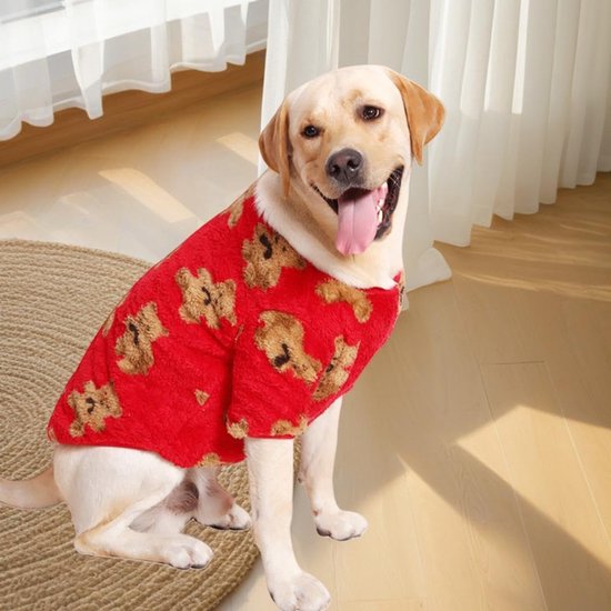 Dog Coat - Cute Bear Pattern - Plush Dog Vest - Winter Dog Coats - Dog Coat - Suitable for medium to large dogs weighing 20-25 kg - Red — image 3