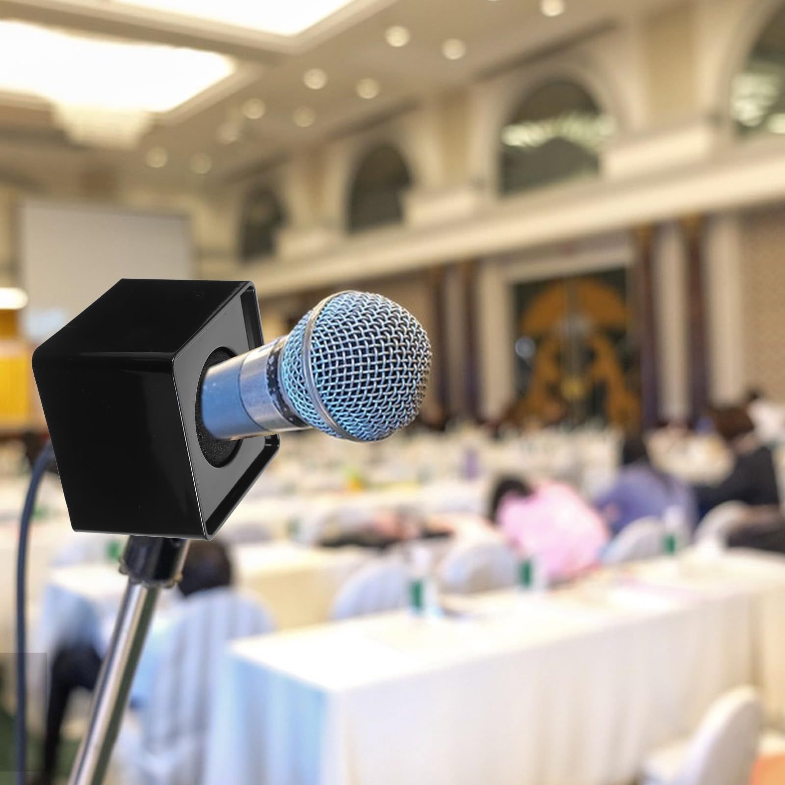 Microphone Flag Station - 2 pcs Portable ABS Injection Molding Square Cube Shaped Interview Mic Microphone Logo Flag Station,Black — image 3