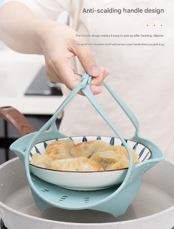 Large Pink Flexible Silicone Steamer Basket with Heat-Resistant Handles - Food-Grade Vegetable Steamer Insert for Pots & Pans — image 5