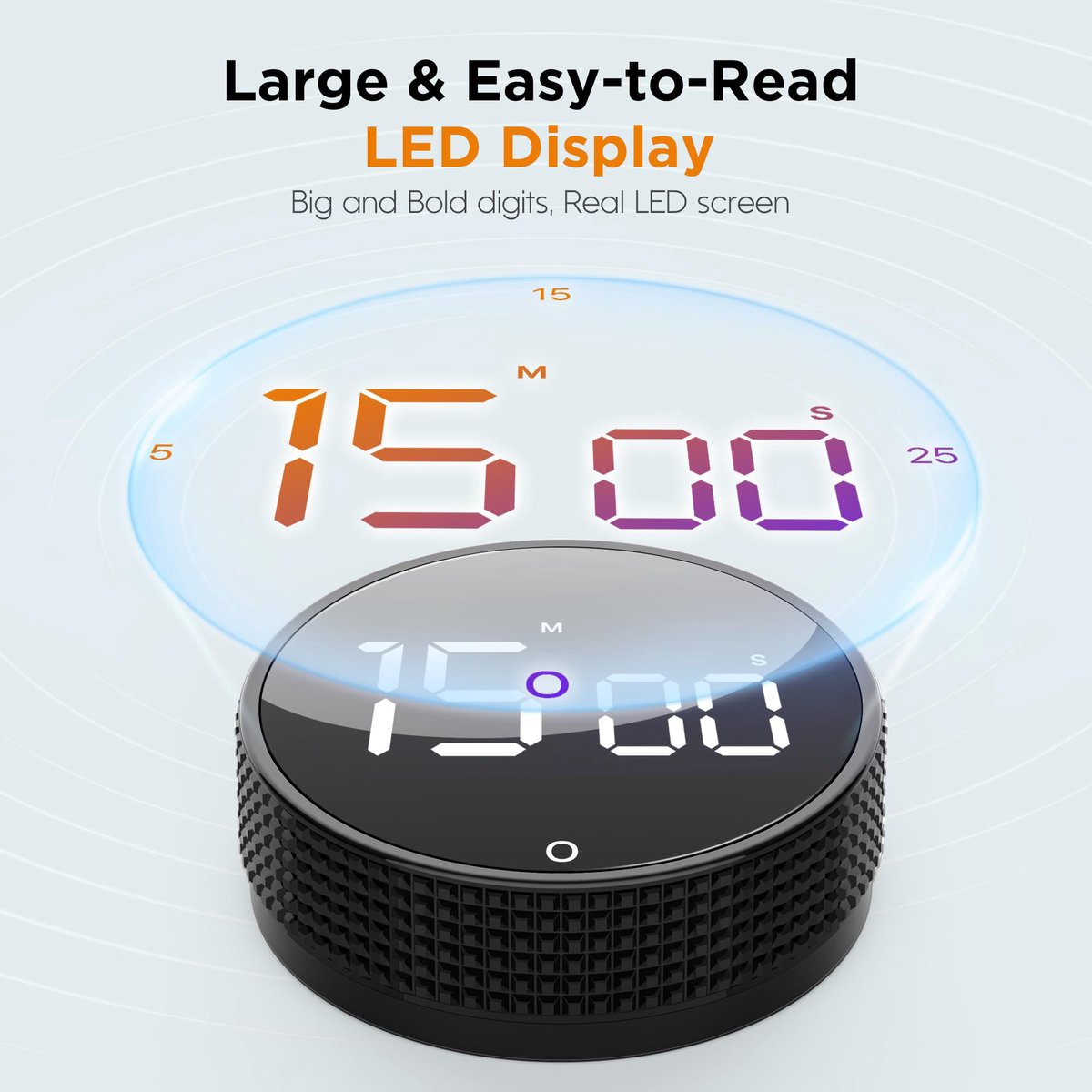 Digital Timer - Digital Kitchen Timer - Smart Timer - LED Display - Magnetic - 360° Rotation - BBQ Alarm Clock - Silver — image 5