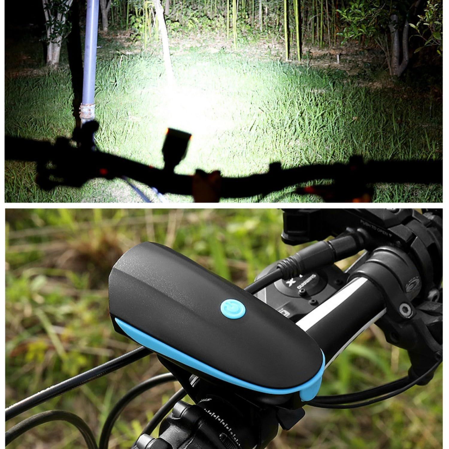 Bike Lights with Horn Set USB Rechargeable Bike Accessories for Kids Adults Waterproof Mountain, Night Riding(7588 horn headlights blue) — image 2
